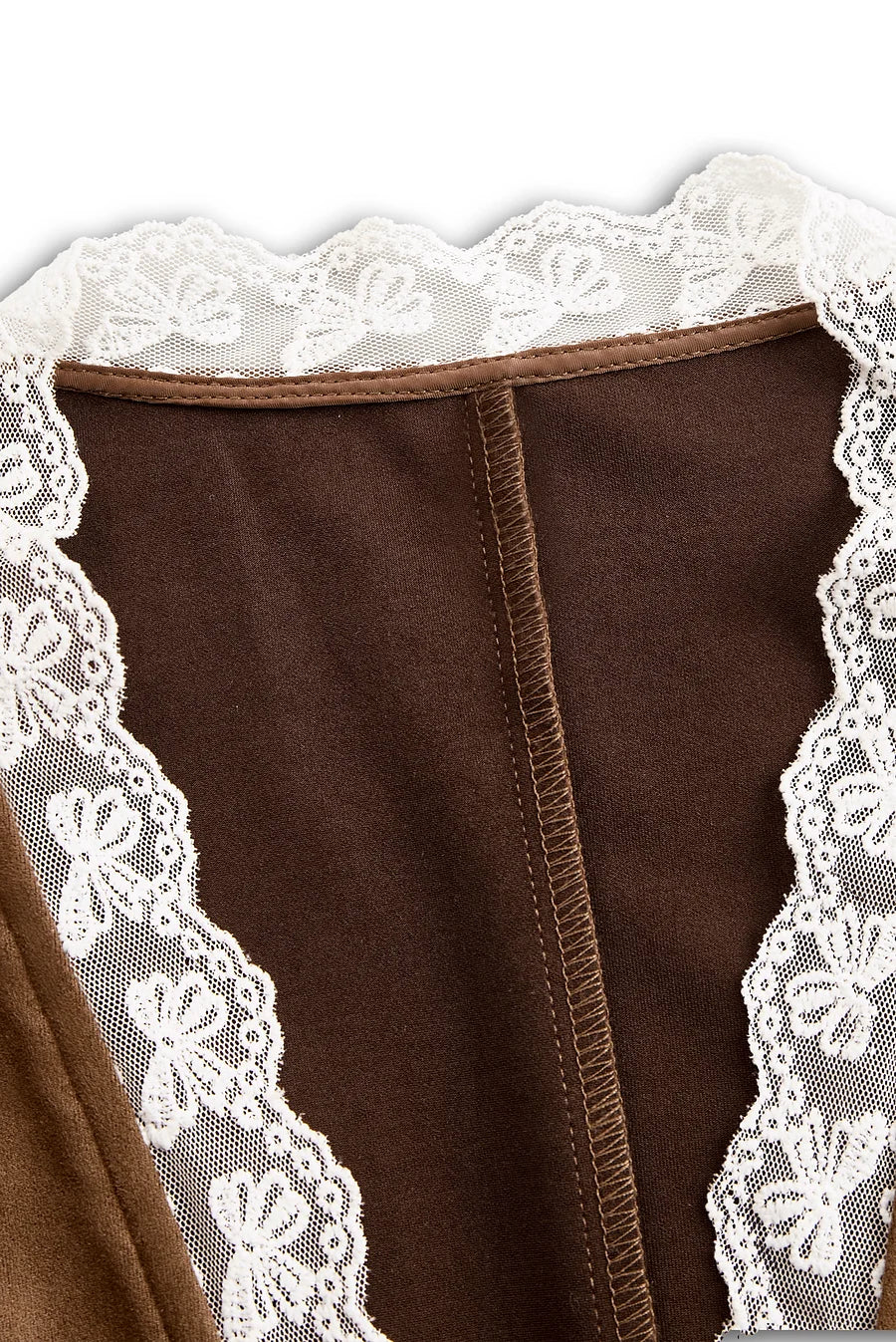 Damen-Westernbluse aus Wildleder mit Spitzenärmeln – Braune Cowgirl-Bluse