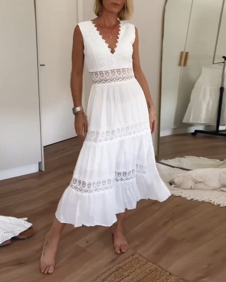 Damen V Ausschnitt Spitzenkleid