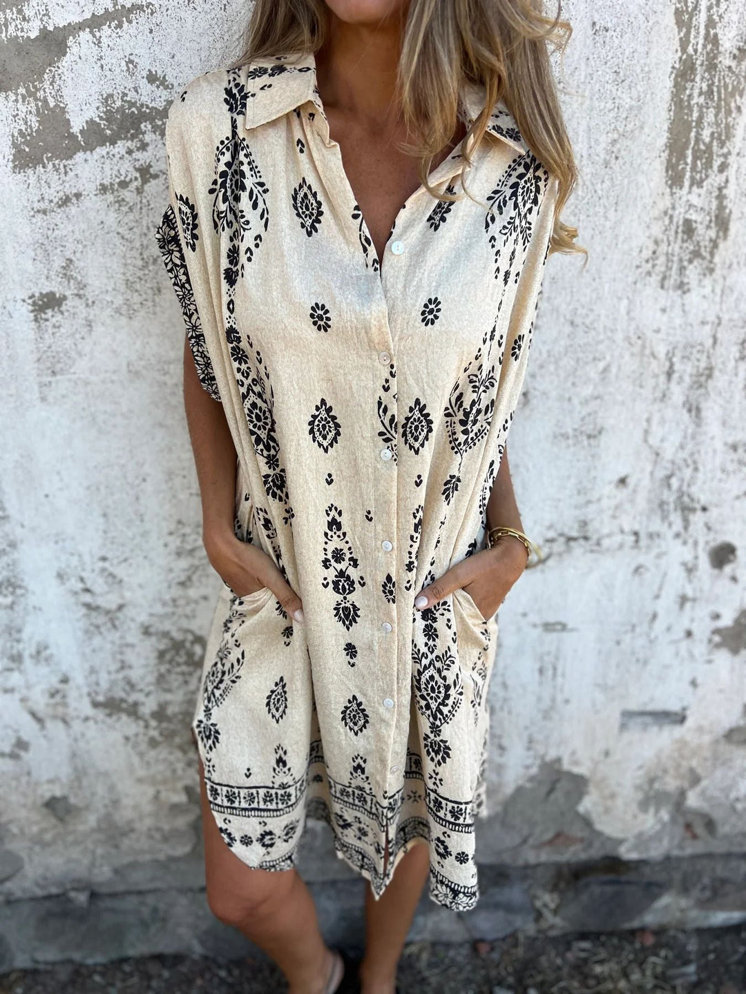 Damen Geknöpftes Blumenkleid