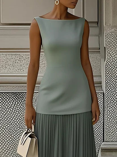Ärmelloses Maxikleid für Damen mit fließenden Falten – Elegantes Brautjungfernkleid