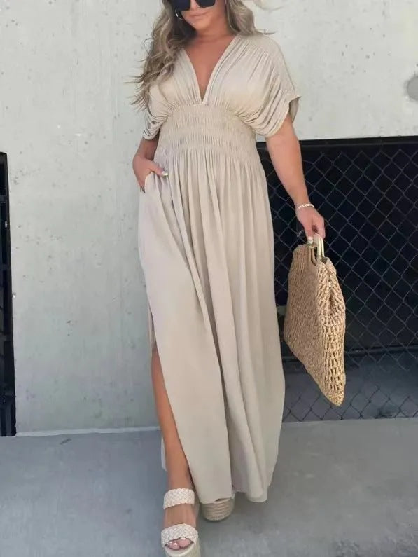 Maxikleid Mit V Ausschnitt Und Beinschlitz Für Damen