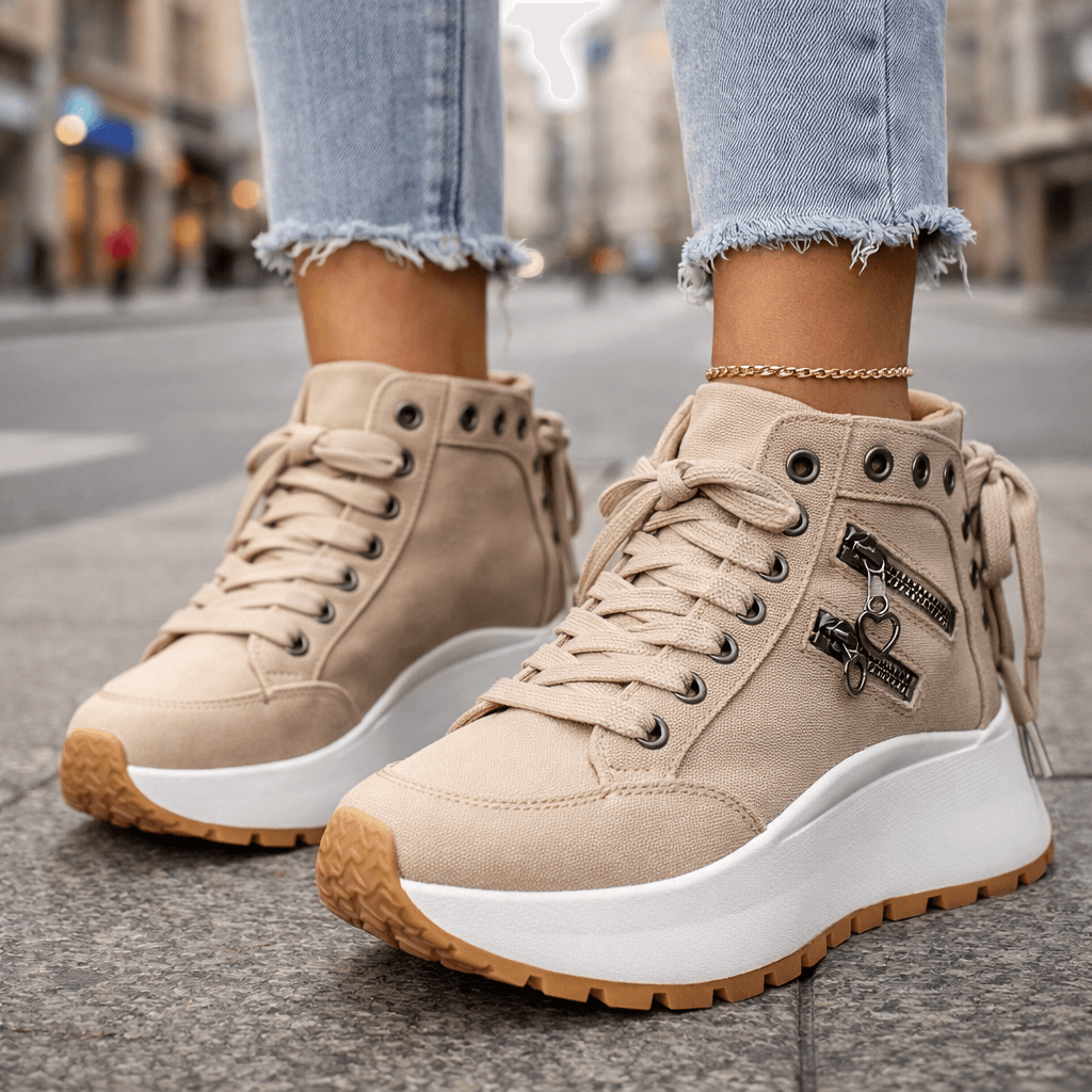 Damen Chunky Denim Sneaker Mit Schnürung Im Street Style