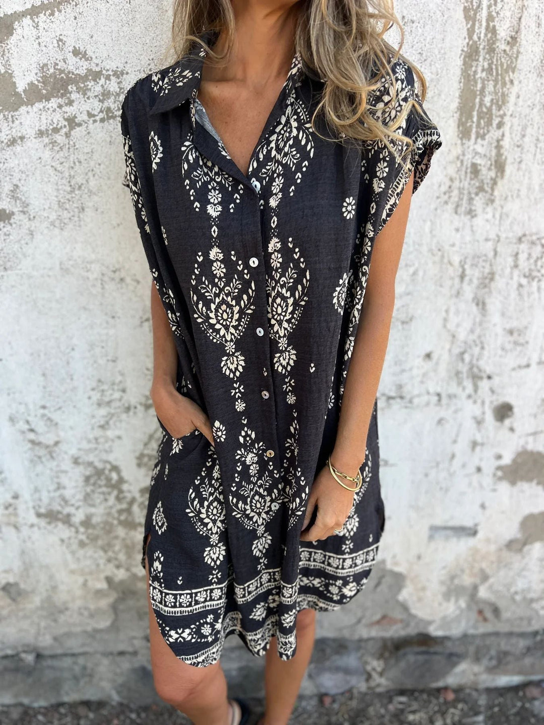 Damen Geknöpftes Blumenkleid