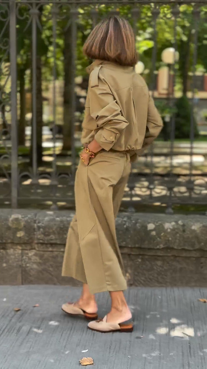 Damen Khaki Safari Zweiteiler Set – Lässiges Utility Outfit