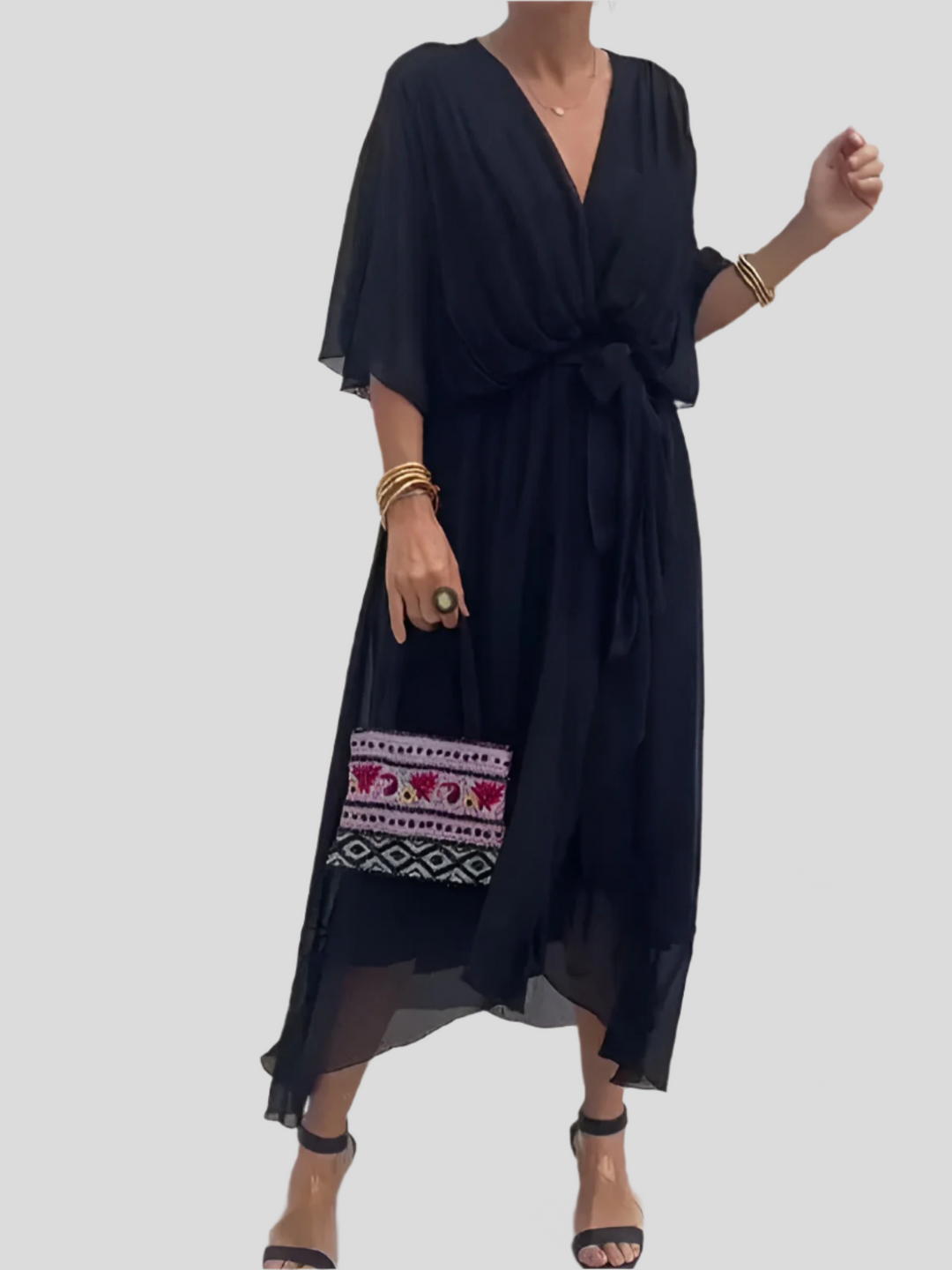 Damen Kleid Mit V Ausschnitt Und Wickelstil