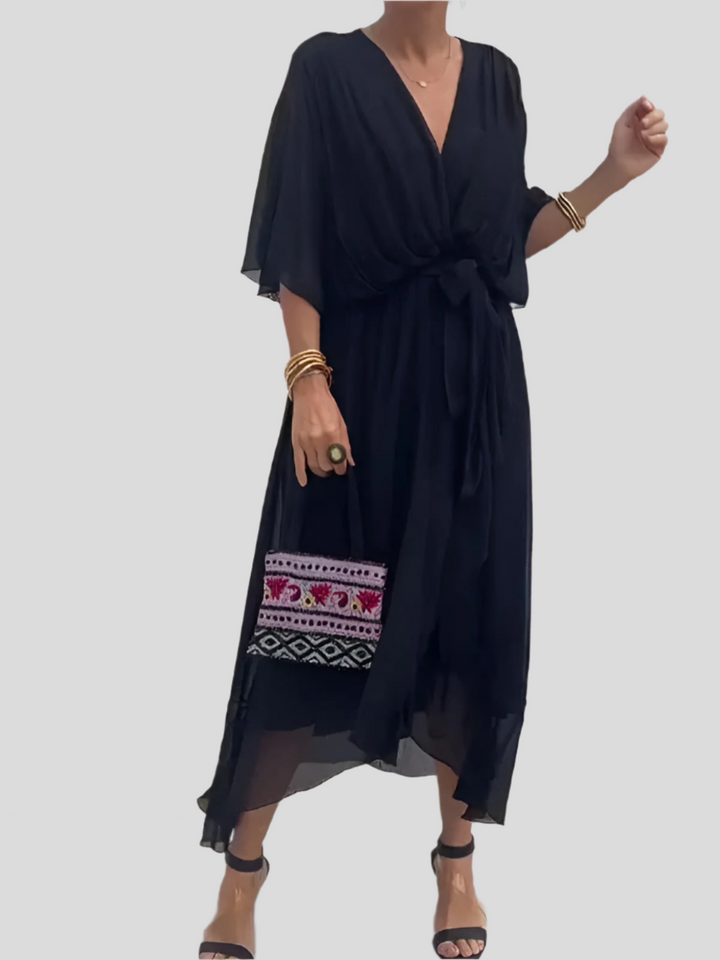 Damen Kleid Mit V Ausschnitt Und Wickelstil