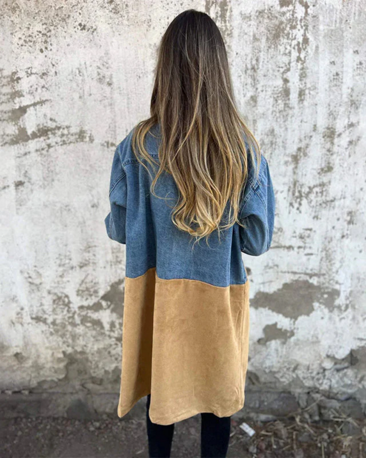 Damen Geknöpfte Wildleder Denim Jacke