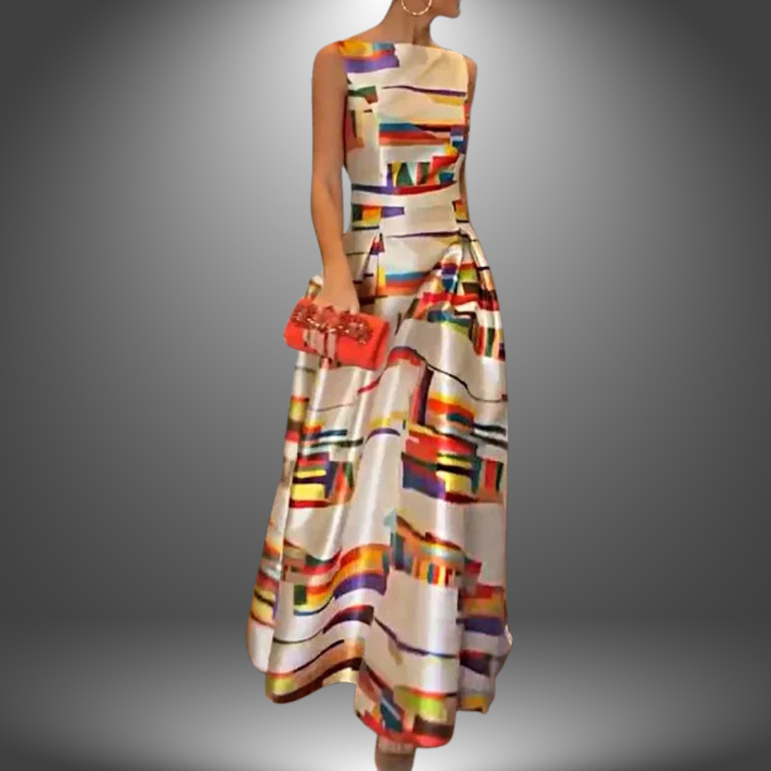 Damen Mehrfarbiges Plissiertes Maxikleid - Ärmelloser Kleid