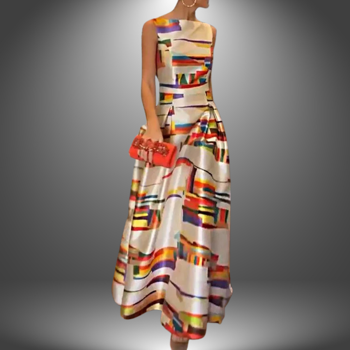 Damen Mehrfarbiges Plissiertes Maxikleid - Ärmelloser Kleid