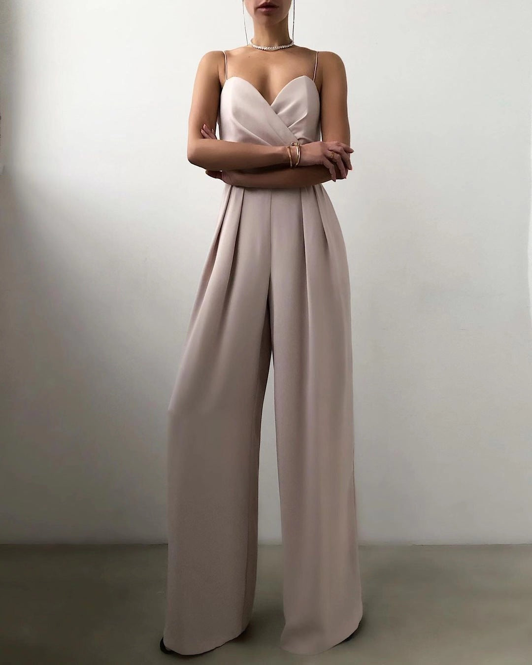 Heidi-Mode | Damen Eleganter Fließender Jumpsuit mit Spaghettibändern für Festliche Anlässe
