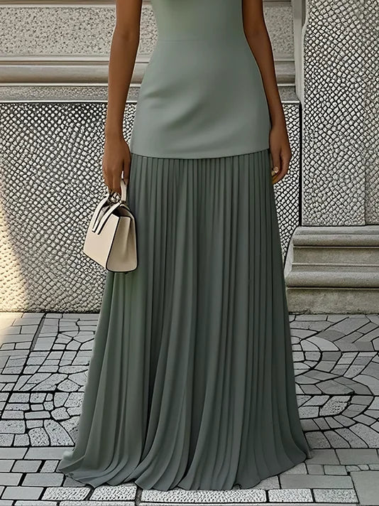 Ärmelloses Maxikleid für Damen mit fließenden Falten – Elegantes Brautjungfernkleid