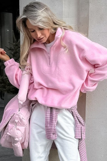 Damen Rosa Sherpa Kragen Übergroß Hoodie - Gemütlicher Pullover
