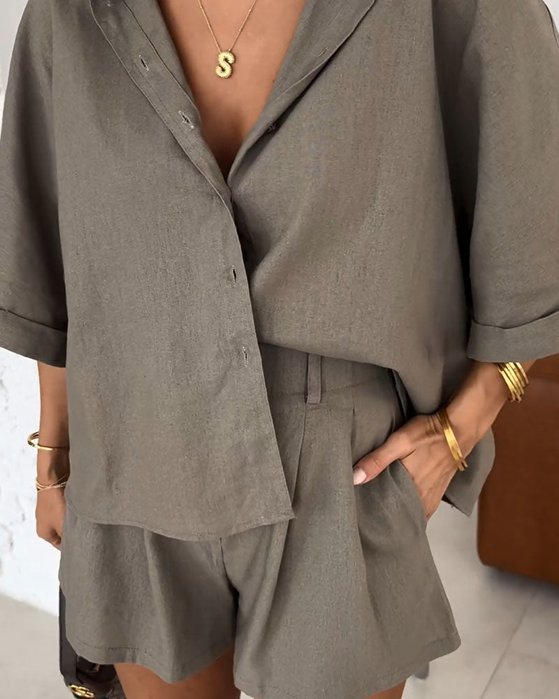 Damen Sommer Set Aus Leinen Zweiteilig