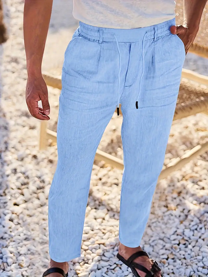 Herren Weit Geschnittene Leinenhose – Freizeit Sommerhose Mit Kordelzug