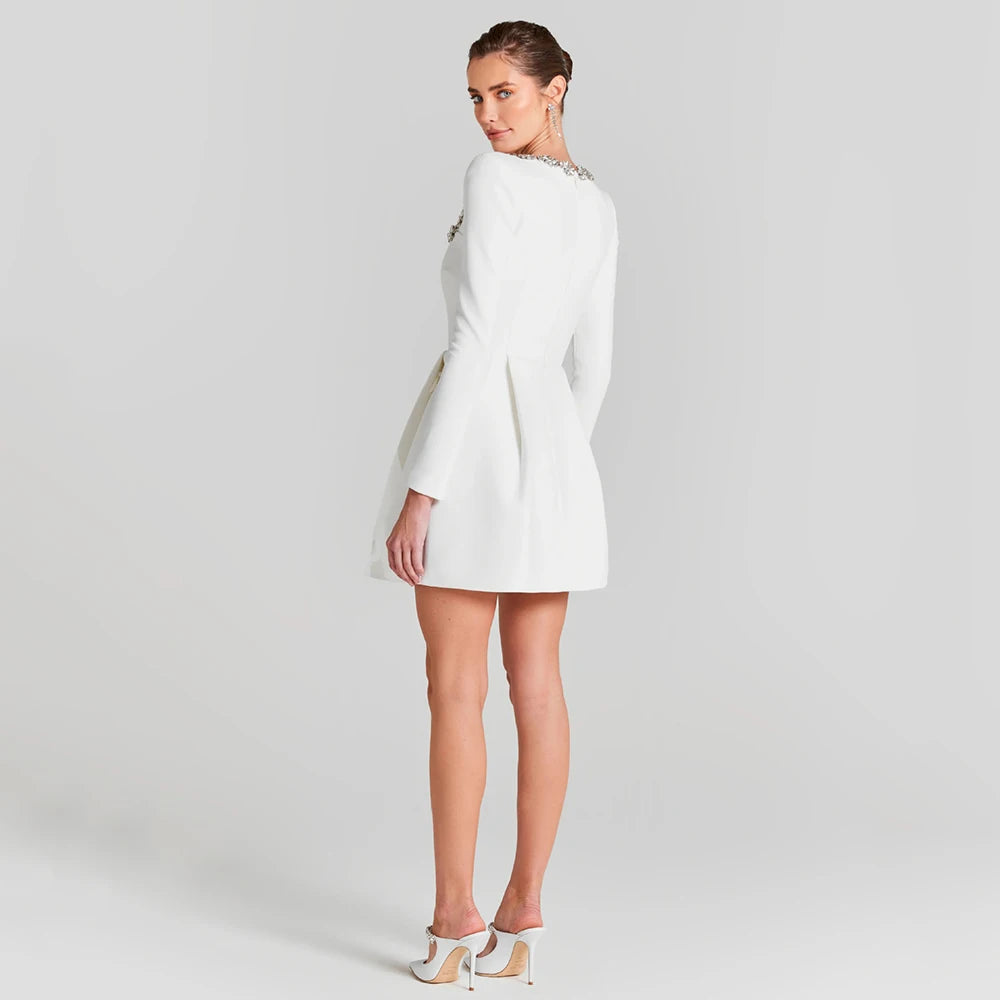 Damen Weit Ausschnitt Samt Langarm Minikleid