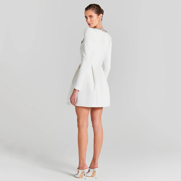 Damen Weit Ausschnitt Samt Langarm Minikleid