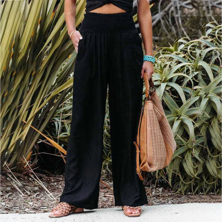 Damen High-Waist Leinen Weite Hose – Luftige Sommer Freizeit Hose
