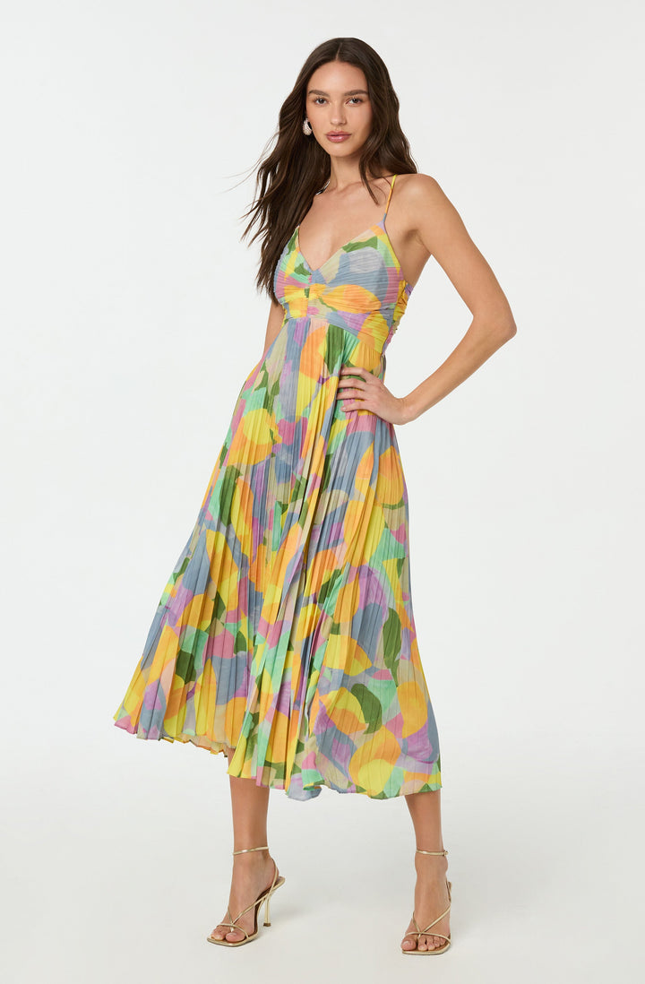 Damen Rückenfreies Faltenkleid Mit Blumenmuster