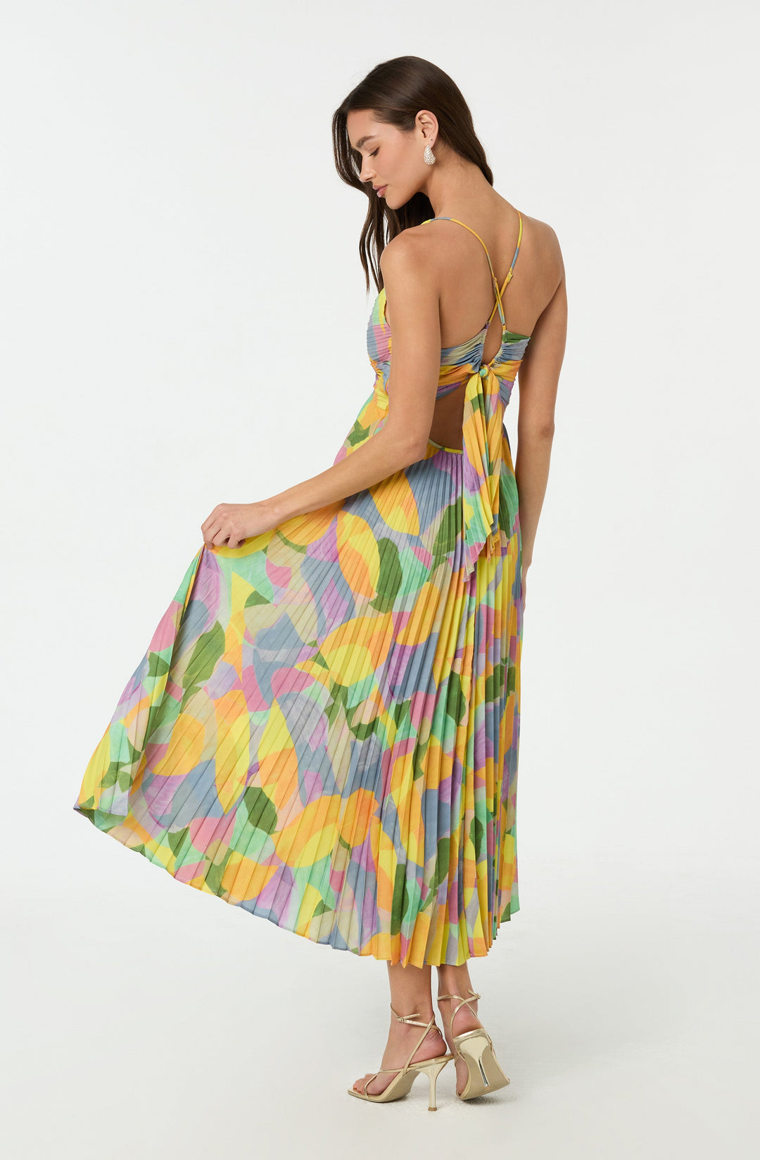 Damen Rückenfreies Faltenkleid Mit Blumenmuster