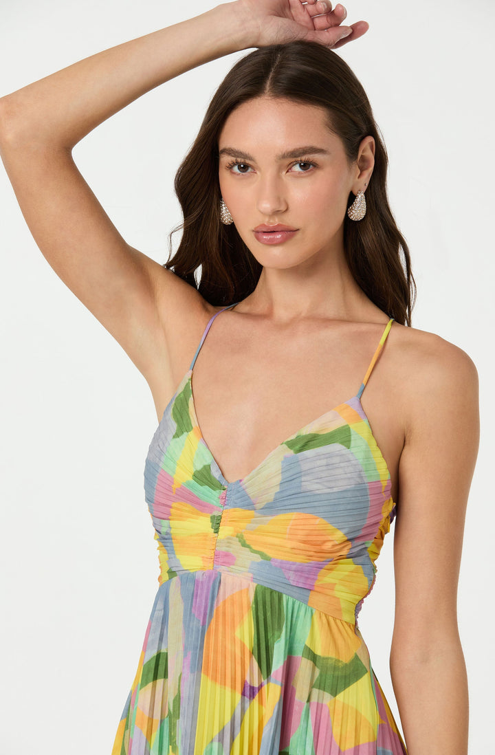 Damen Rückenfreies Faltenkleid Mit Blumenmuster