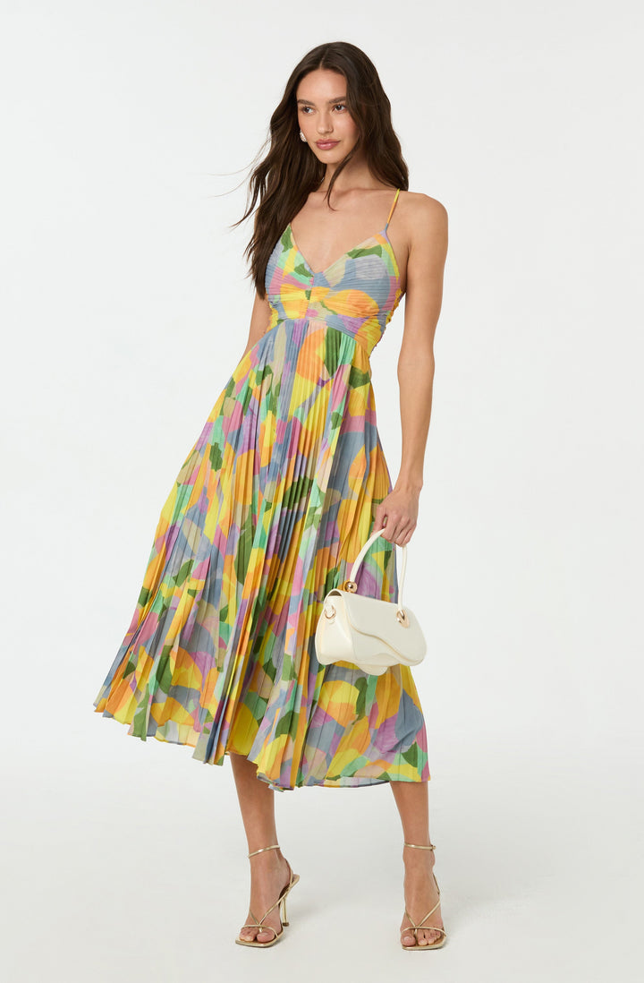Damen Rückenfreies Faltenkleid Mit Blumenmuster