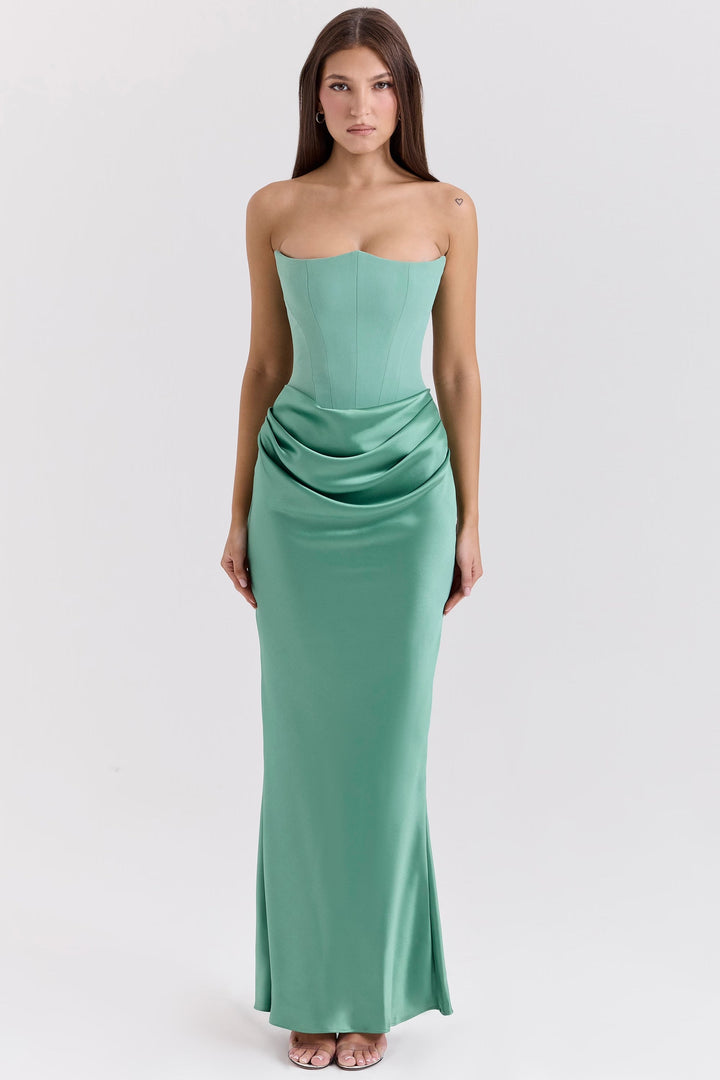 Damen Trägerloses Korsett Seidenkleid