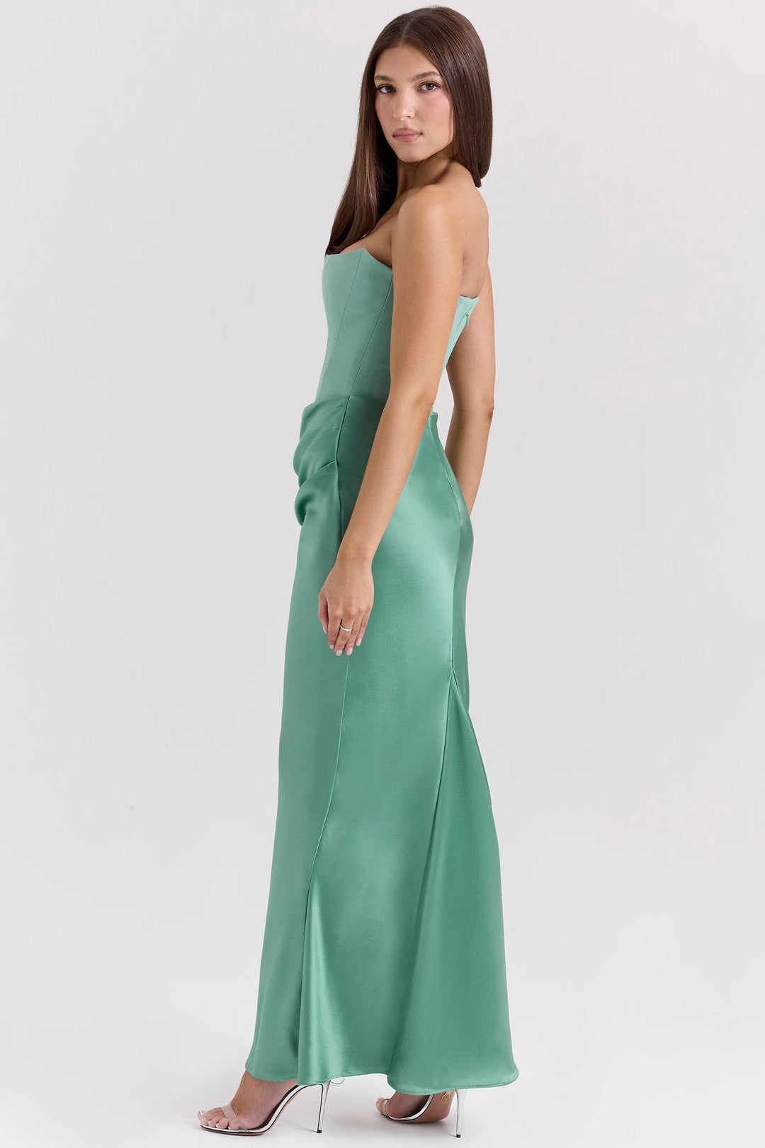 Damen Trägerloses Korsett Seidenkleid