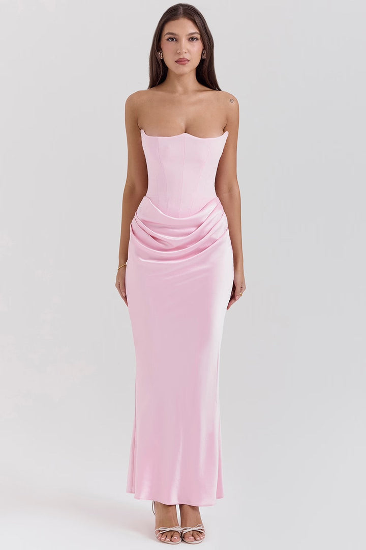 Damen Trägerloses Korsett Seidenkleid