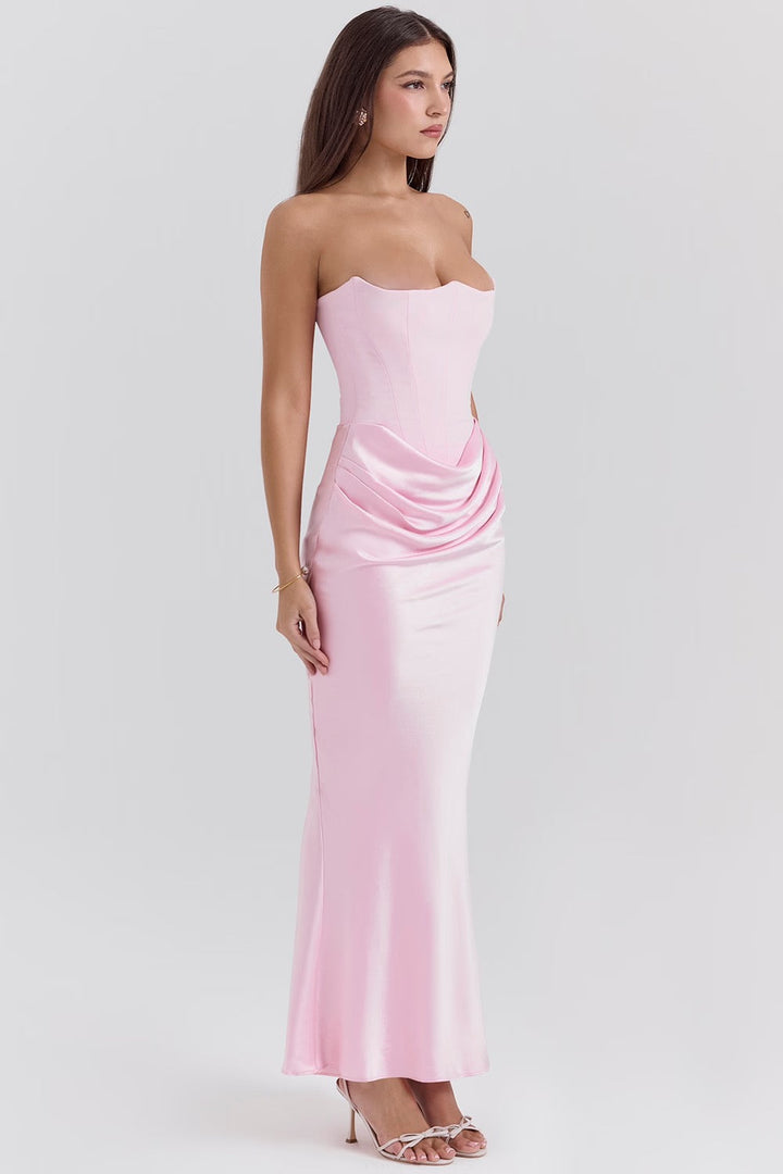 Damen Trägerloses Korsett Seidenkleid