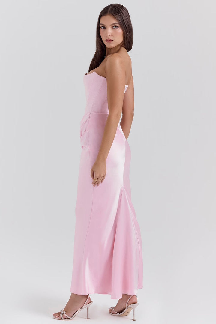 Damen Trägerloses Korsett Seidenkleid