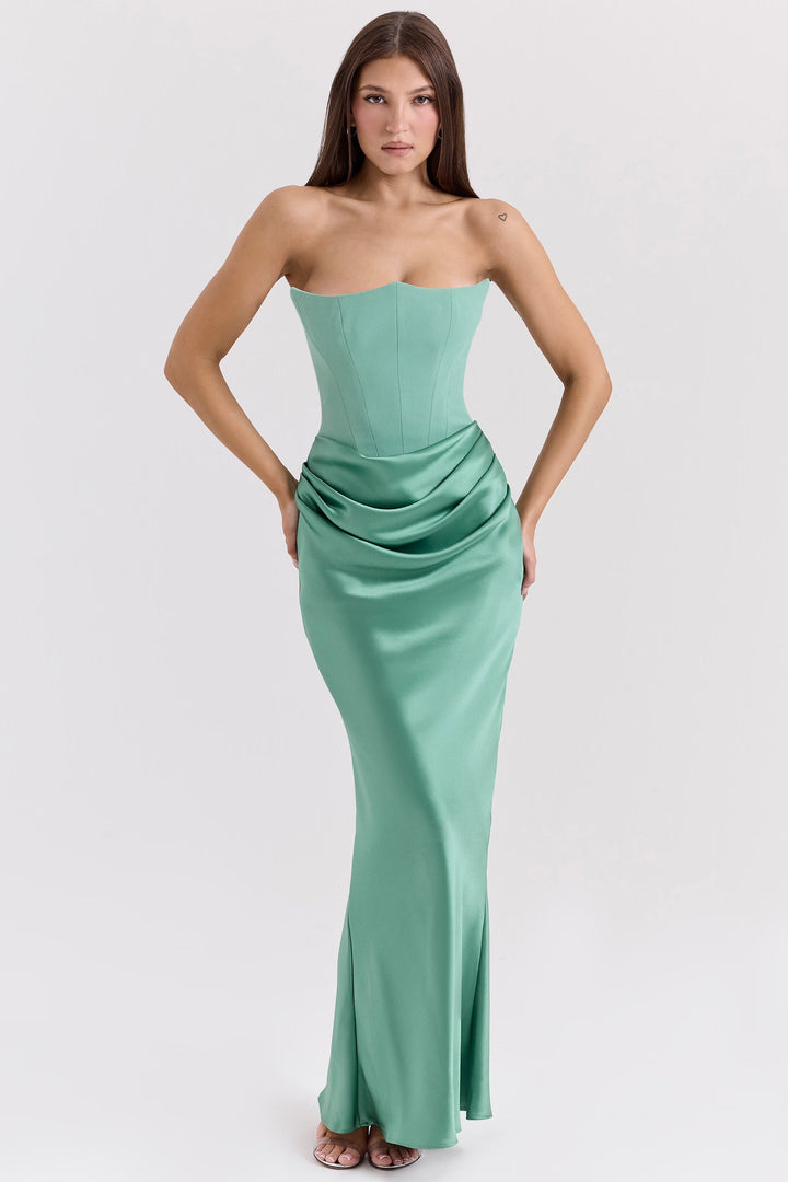 Damen Trägerloses Korsett Seidenkleid