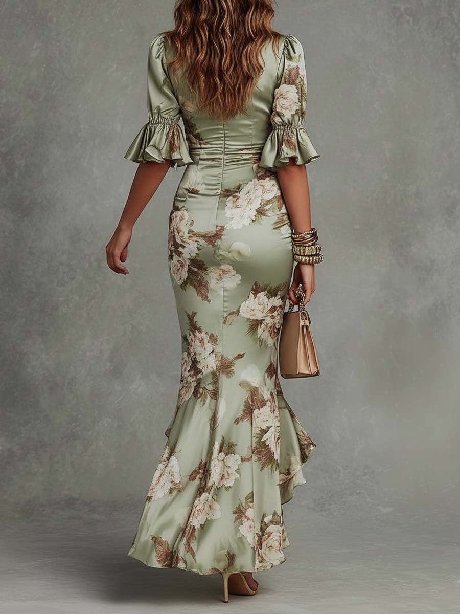 Asymmetrisches Grünes Satinkleid: Feminine Eleganz für Festliche Anlässe 2