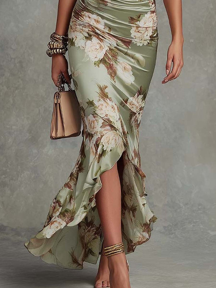 Asymmetrisches Grünes Satinkleid: Feminine Eleganz für Festliche Anlässe 4