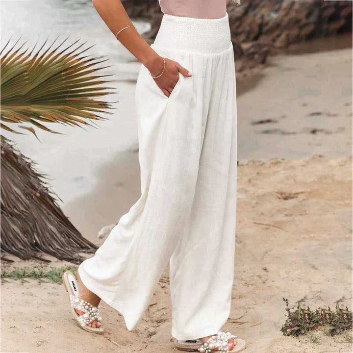 Damen High-Waist Leinen Weite Hose – Luftige Sommer Freizeit Hose