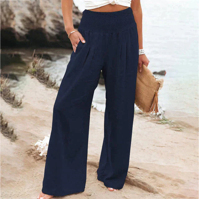 Damen High-Waist Leinen Weite Hose – Luftige Sommer Freizeit Hose
