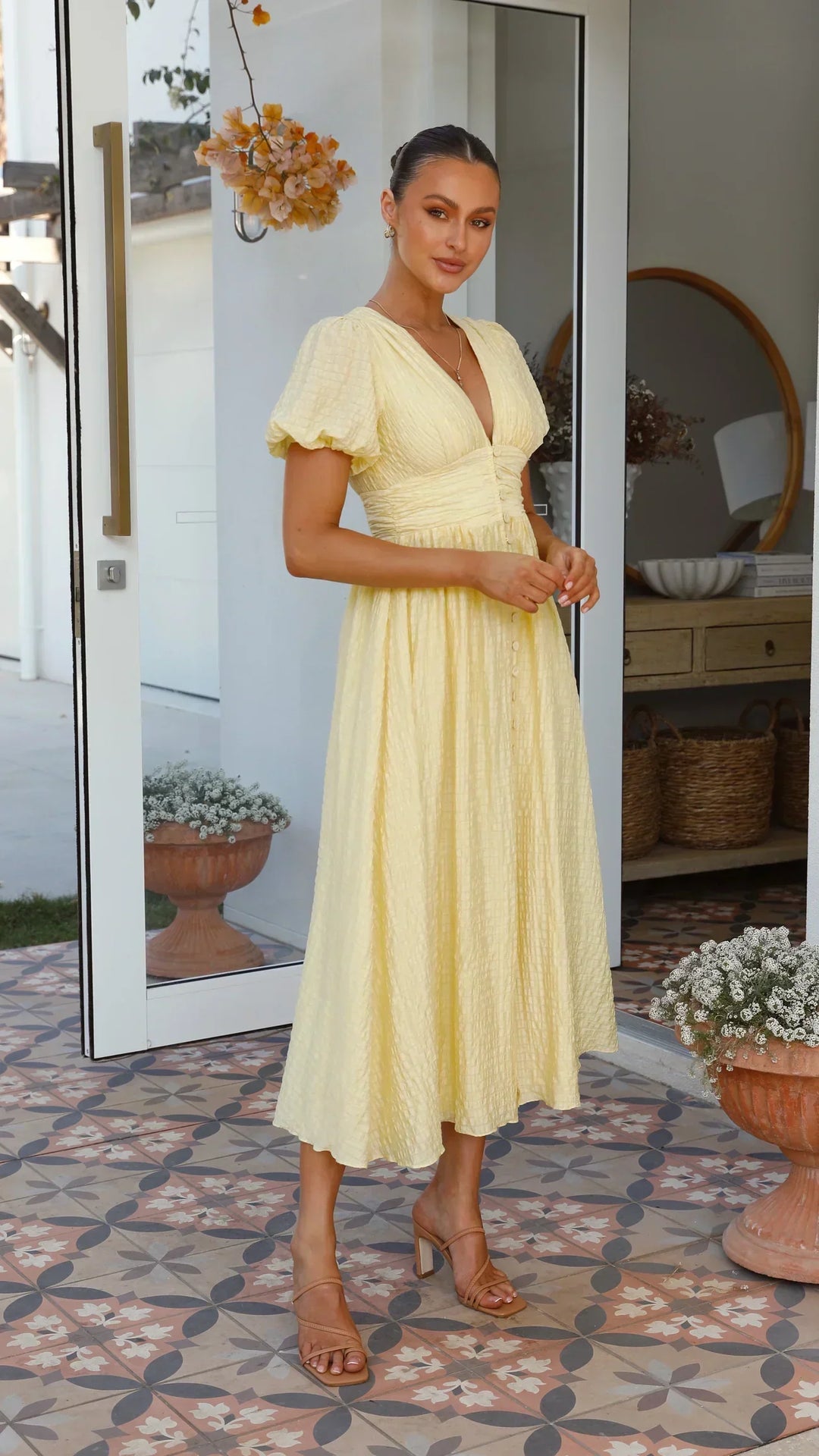 Damen Sommer Midikleid Mit V Ausschnitt