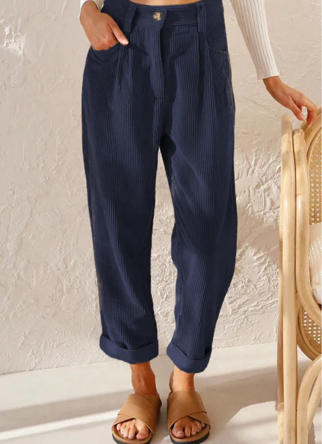 Damen High-Waist Cordhose – Moderne Dreiviertel Freizeit Hose
