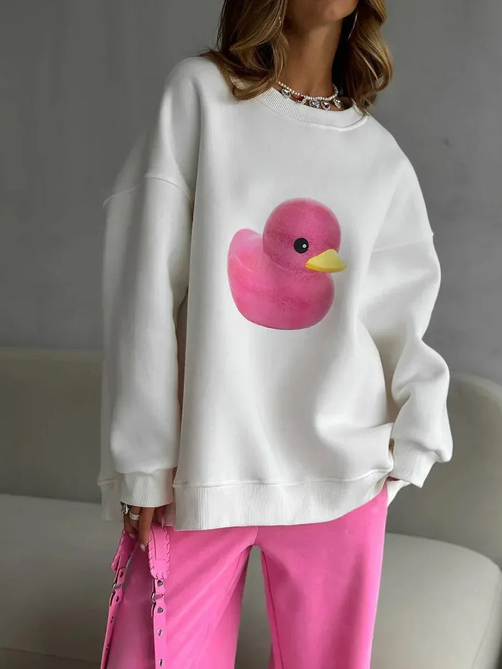Damen Lässiger Oversized Hoodie Mit Gelbem Entenprint