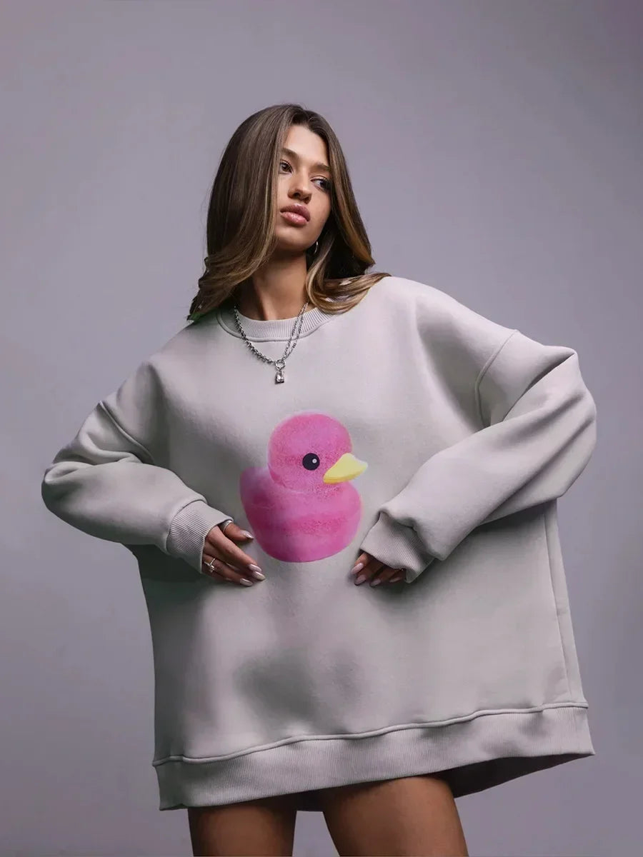 Damen Lässiger Oversized Hoodie Mit Gelbem Entenprint