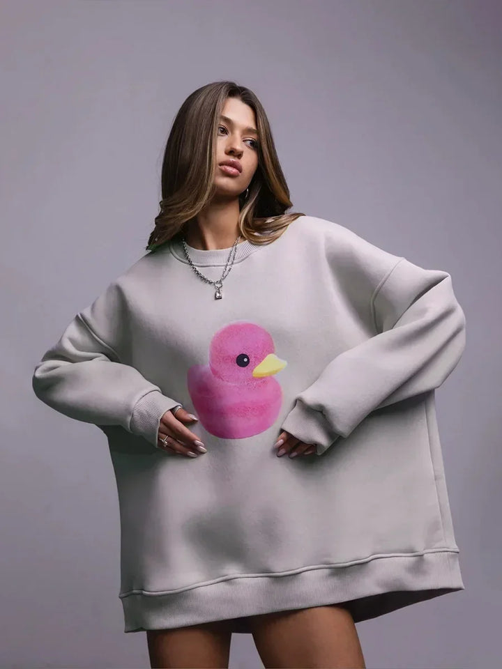Damen Lässiger Oversized Hoodie Mit Gelbem Entenprint
