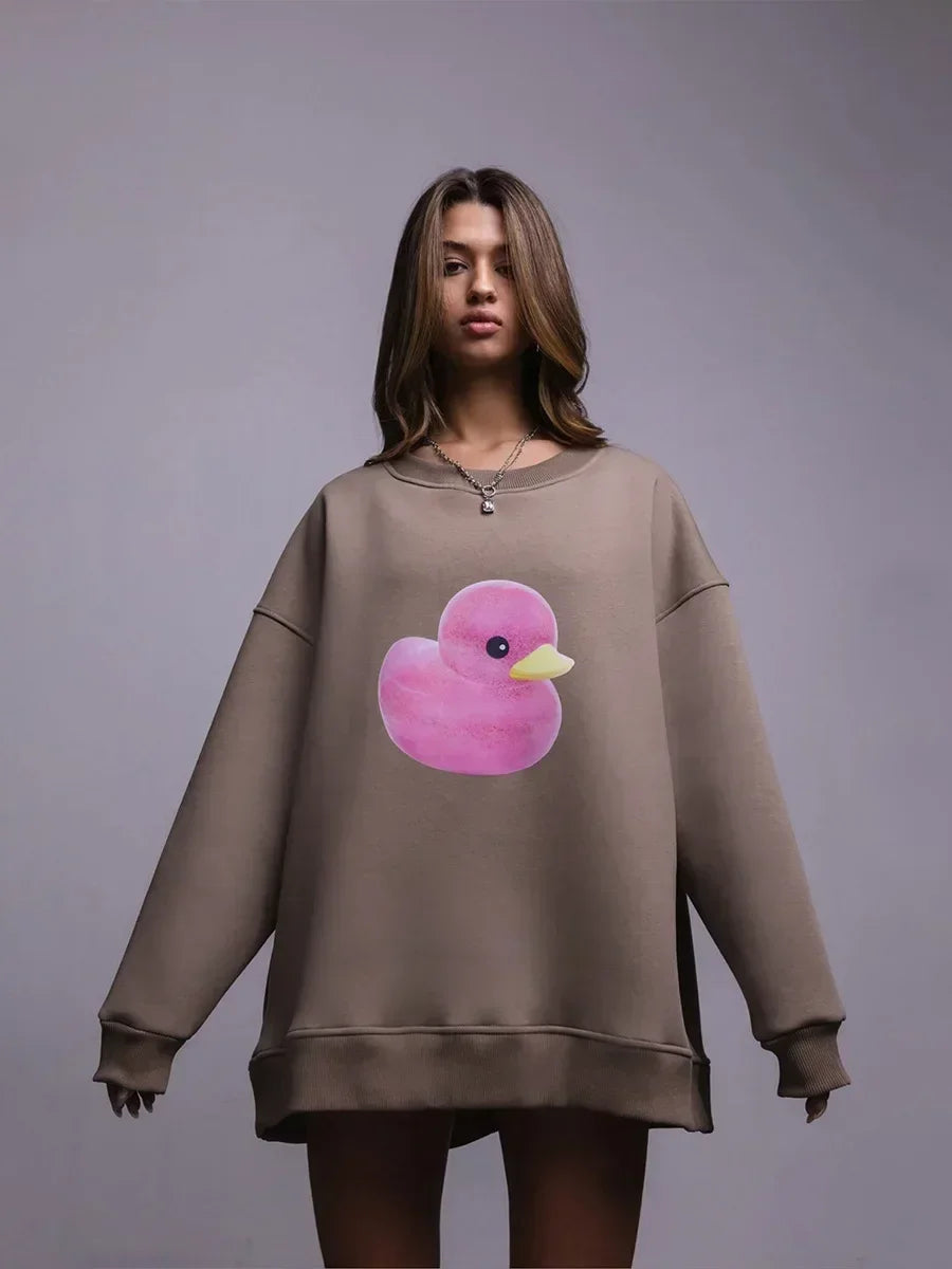 Damen Lässiger Oversized Hoodie Mit Gelbem Entenprint