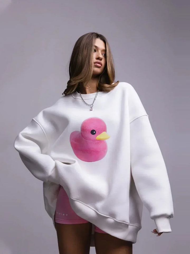 Damen Lässiger Oversized Hoodie Mit Gelbem Entenprint