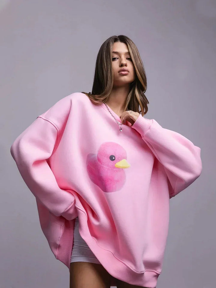 Damen Lässiger Oversized Hoodie Mit Gelbem Entenprint