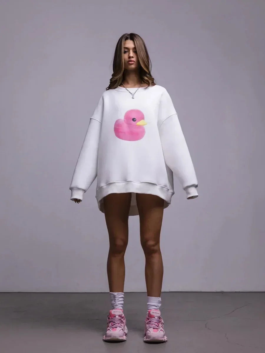 Damen Lässiger Oversized Hoodie Mit Gelbem Entenprint