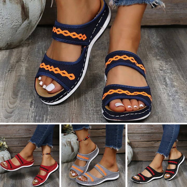 Damen Boho Offene Sandalen – Flache Sommer Slip-On Pantoletten
