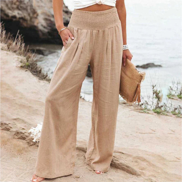 Damen High-Waist Leinen Weite Hose – Luftige Sommer Freizeit Hose