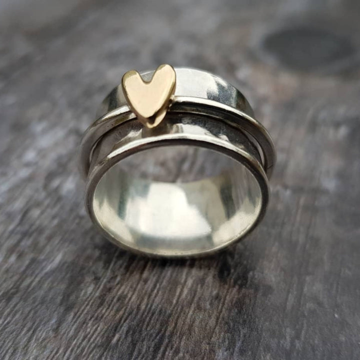 Damen Goldenes Herz Silber Ring – Eleganter Romantischer Schmuck