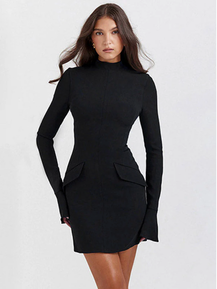 Damen Rundhals Langarm Lagenkleid