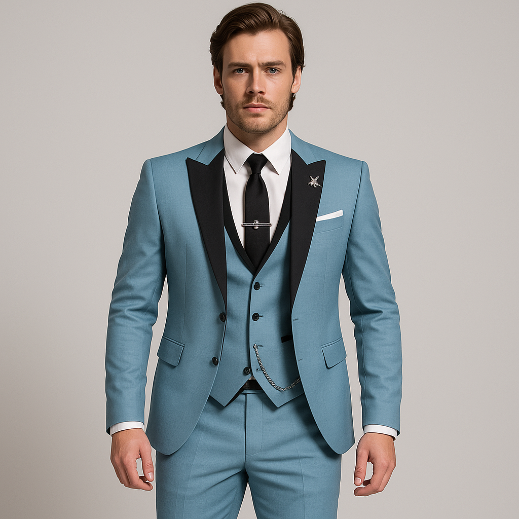 Dreiteiliger Herrenanzug in Slim Fit – Elegante Weste mit Satinrevers für formelle Hochzeiten