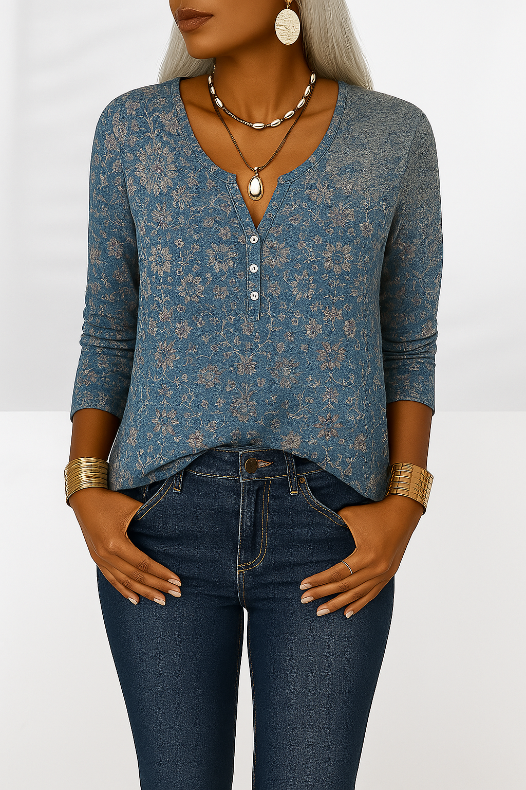 Damen Boho Langarmbluse